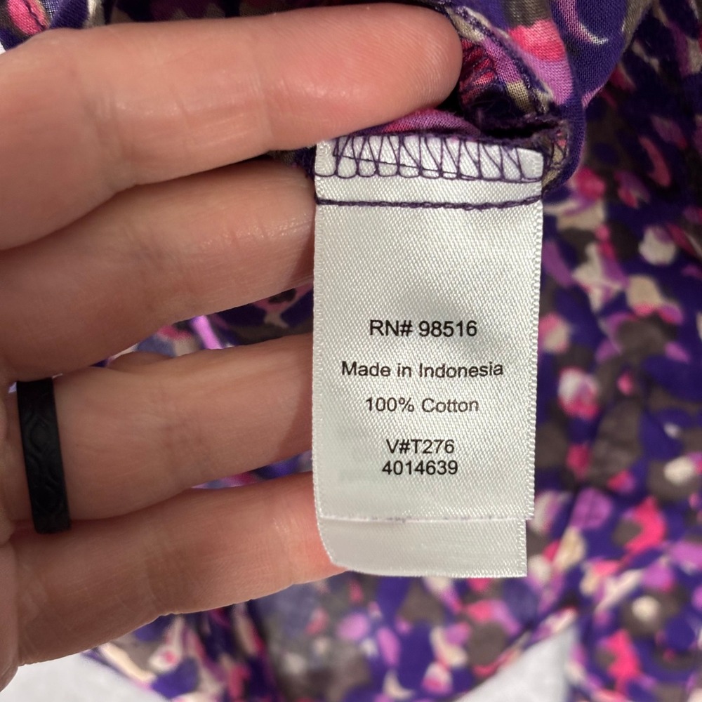 Coldwater Creek No Iron Button Shirt Medium Purple Abstract Floral Dots Cotton - Picture 9 of 12